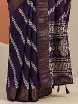 Libas Purple Printed Silk Blend Saree With Unstitched Blouse Piece