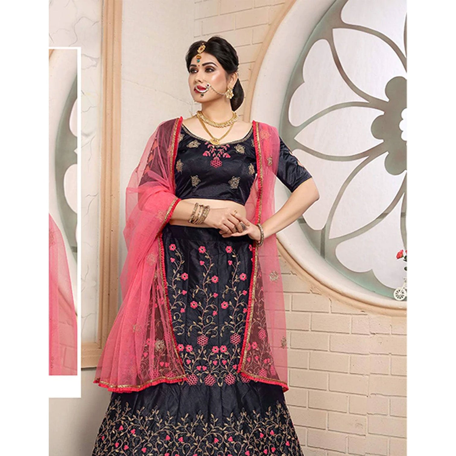 Pure Satin Lehenga choli and heavy Embroidery Zari Work