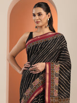 Libas Black Printed Cotton Blend Saree With Unstitched Blouse Piece