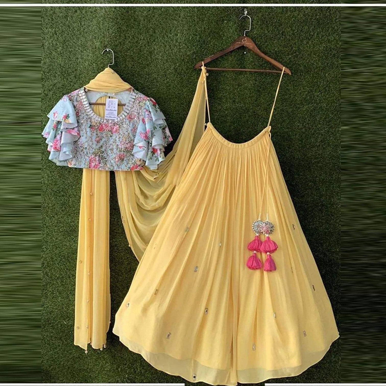 Yellow Designer Lehenga Choli in Georgette Fabrics for Party - Wedding