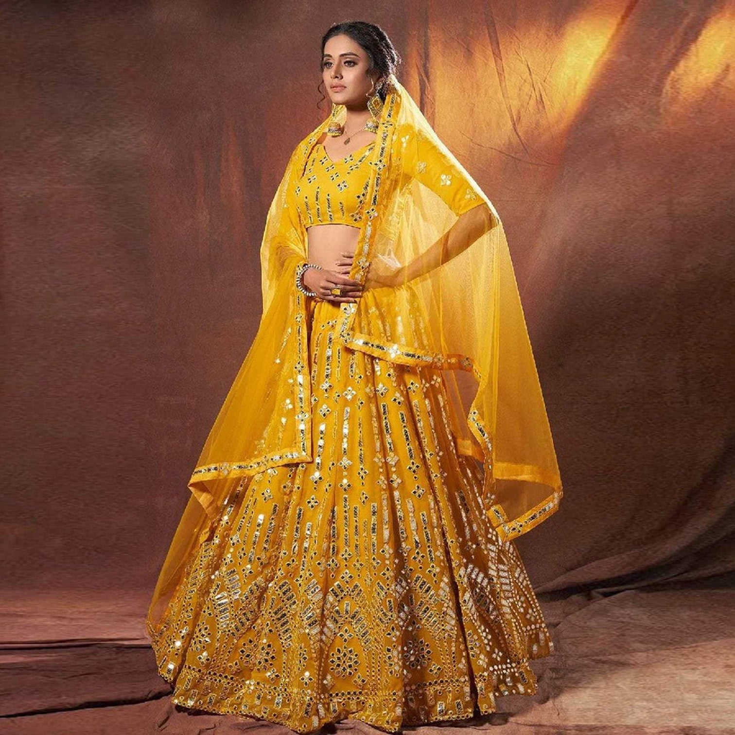 Yellow Georgette Lehenga with Heavy Embroidery work