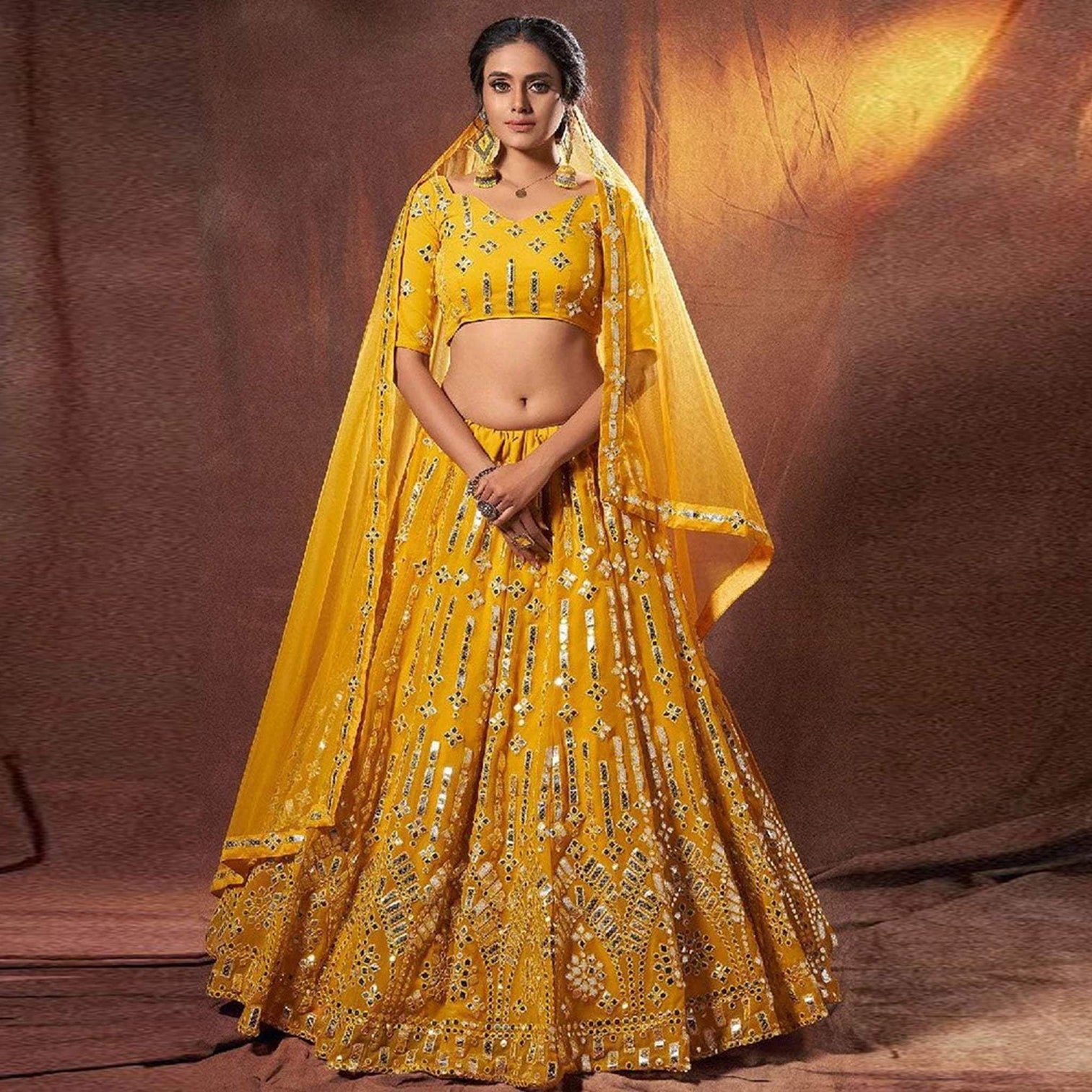 Yellow Georgette Lehenga with Heavy Embroidery work