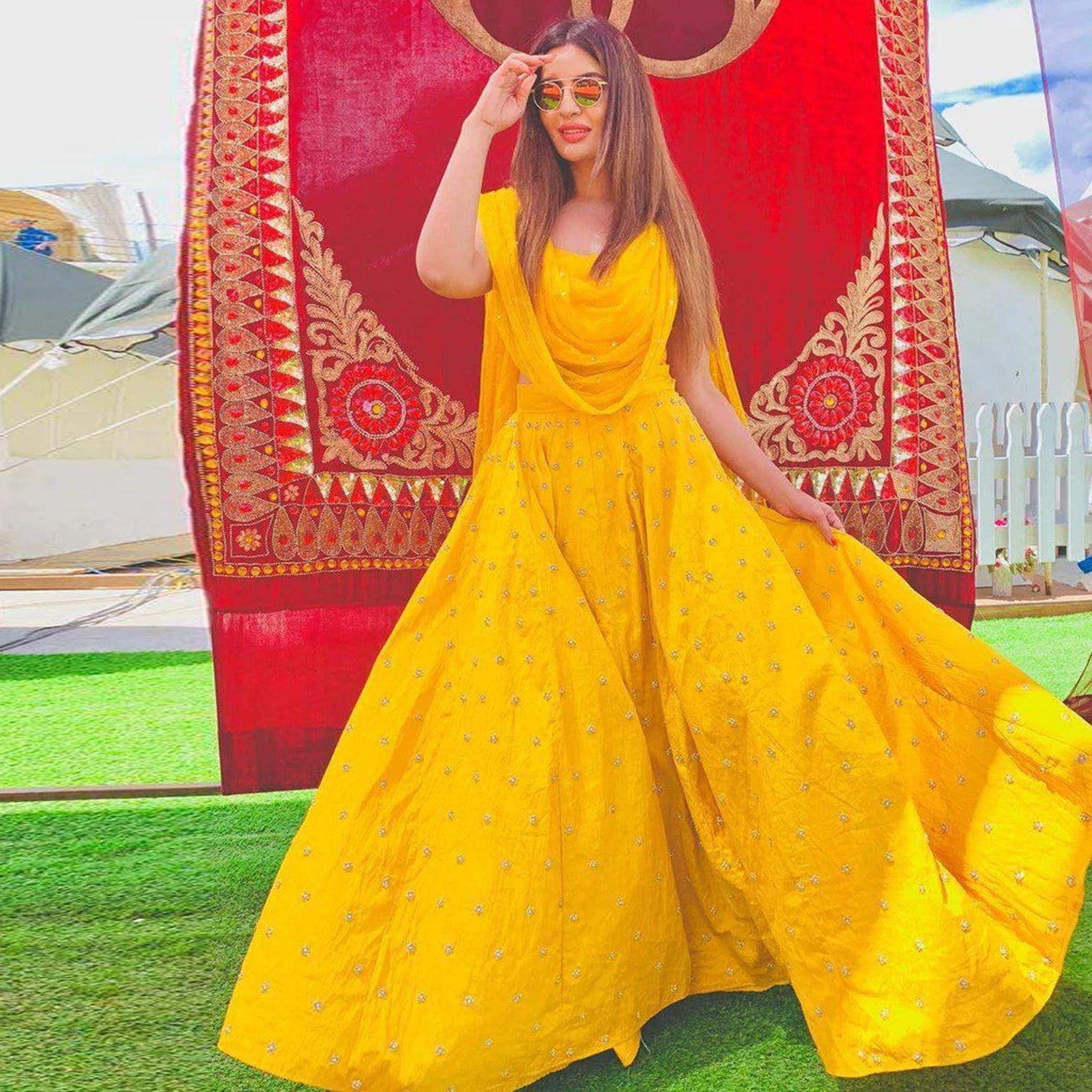 Yellow Lehenga Choli for Haldi Ceremony in Silk with Dupatta