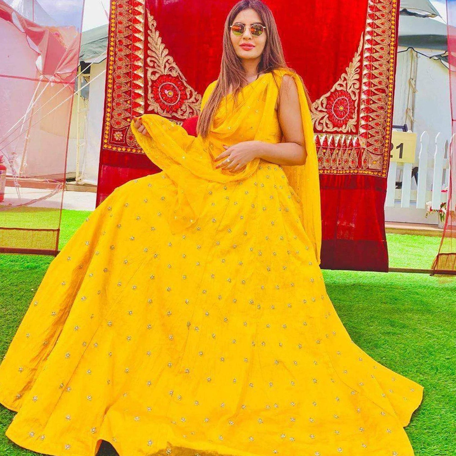 Yellow Lehenga Choli for Haldi Ceremony in Silk with Dupatta