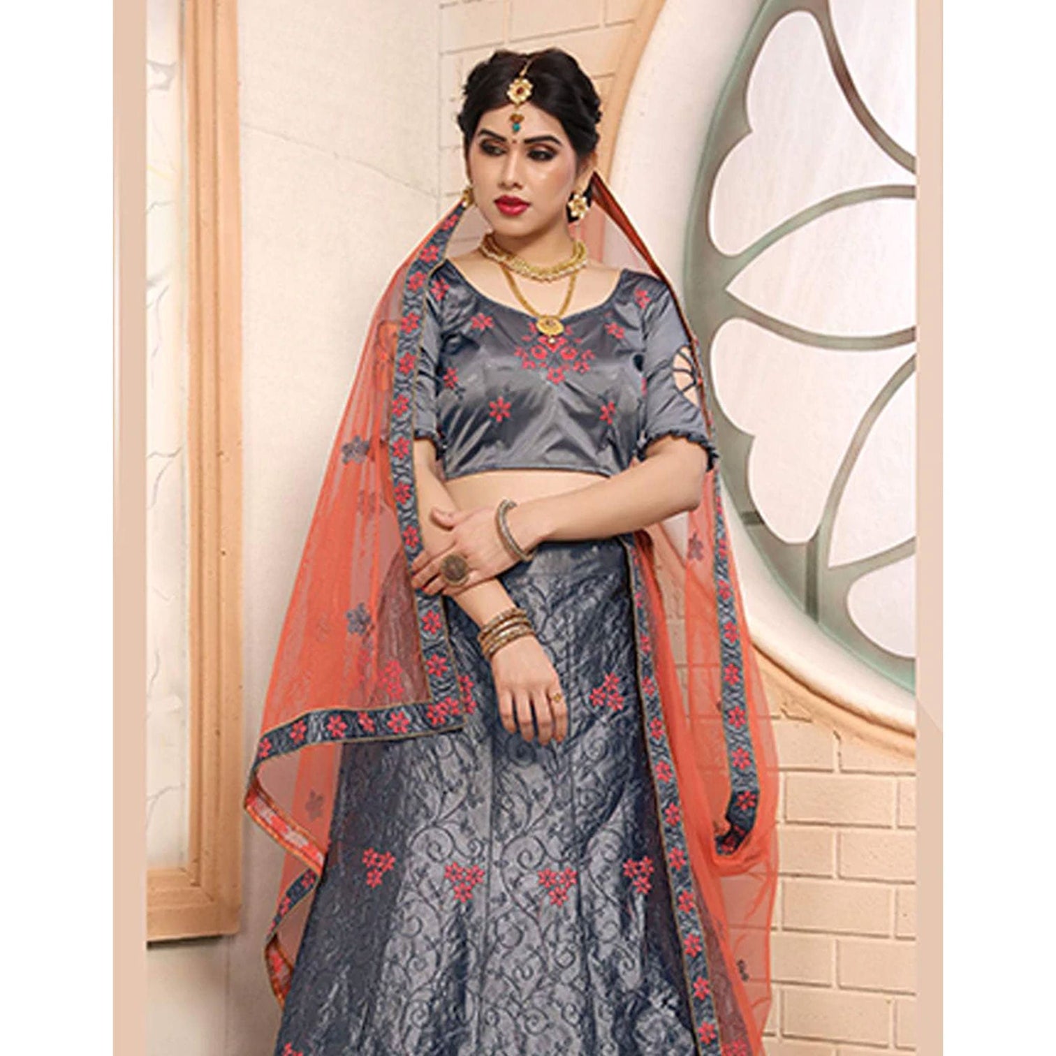 Pure Satin Lehenga choli and heavy Embroidery Zari Work