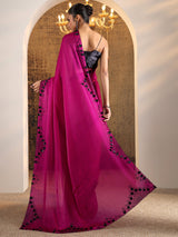 Libas Magenta Embellished Satin Sarees With Unstitched Blouse Piece