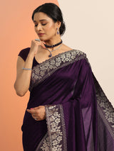 Libas Burgundy Embellished Silk blend Saree With Unstitched Blouse Piece