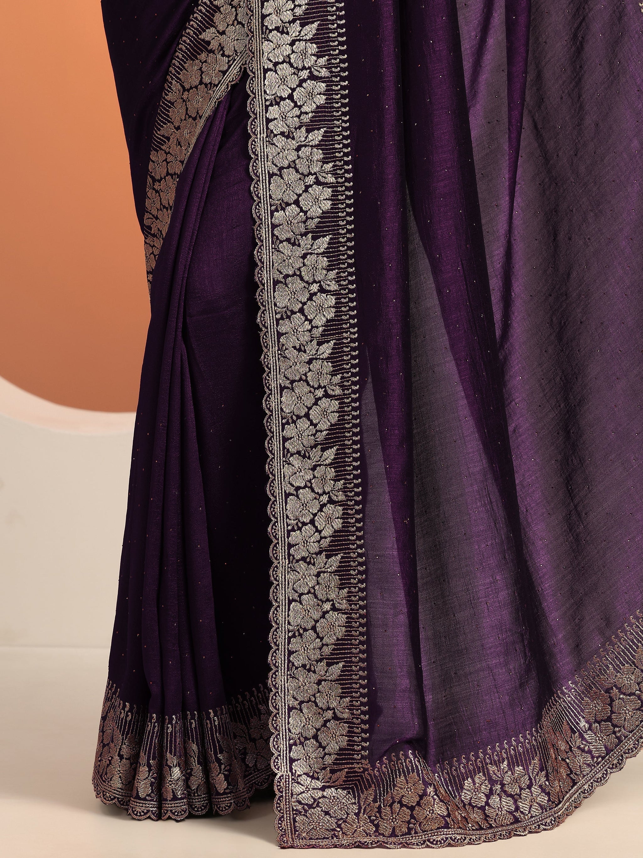 Libas Burgundy Embellished Silk blend Saree With Unstitched Blouse Piece