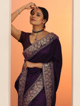 Libas Burgundy Embellished Silk blend Saree With Unstitched Blouse Piece