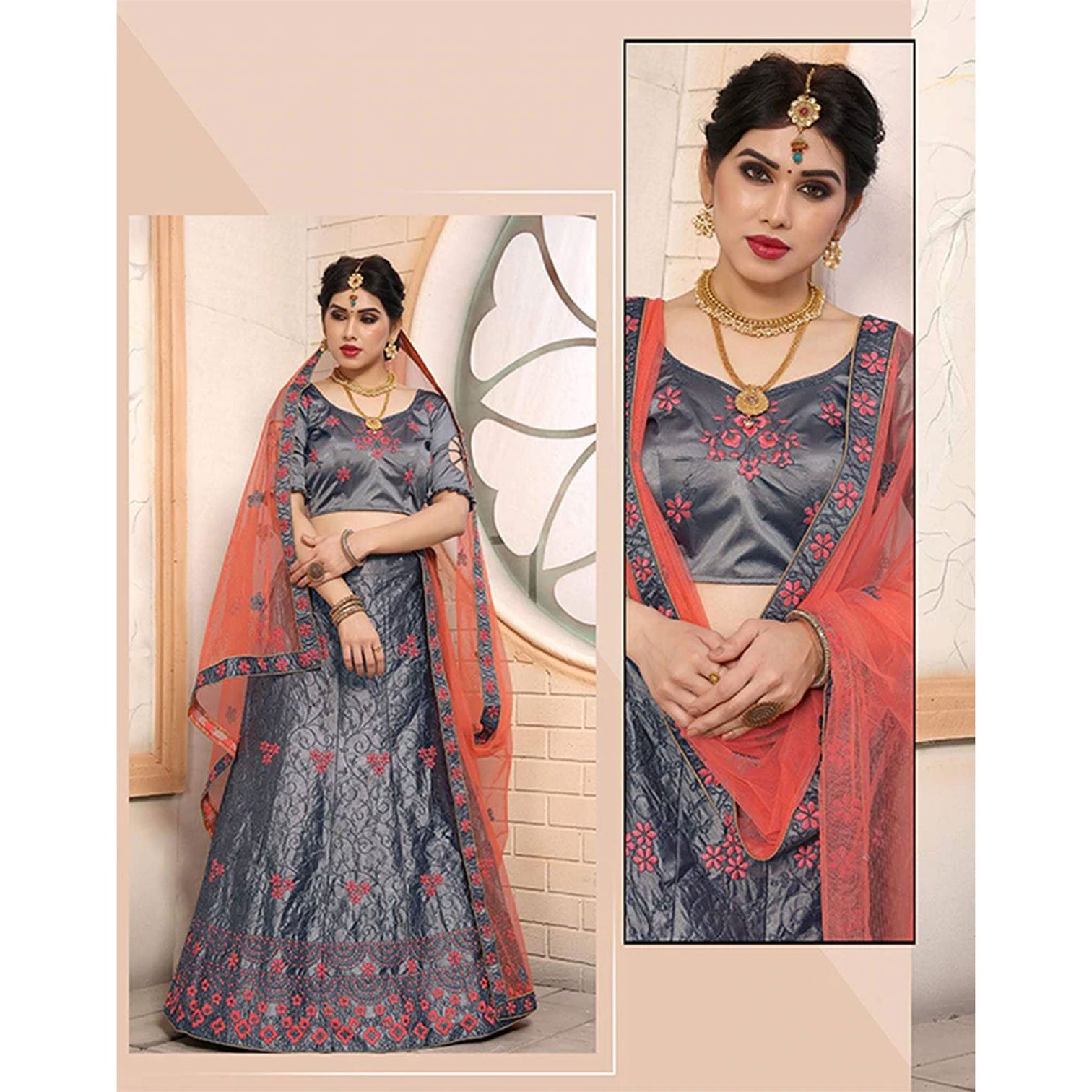 Pure Satin Lehenga choli and heavy Embroidery Zari Work