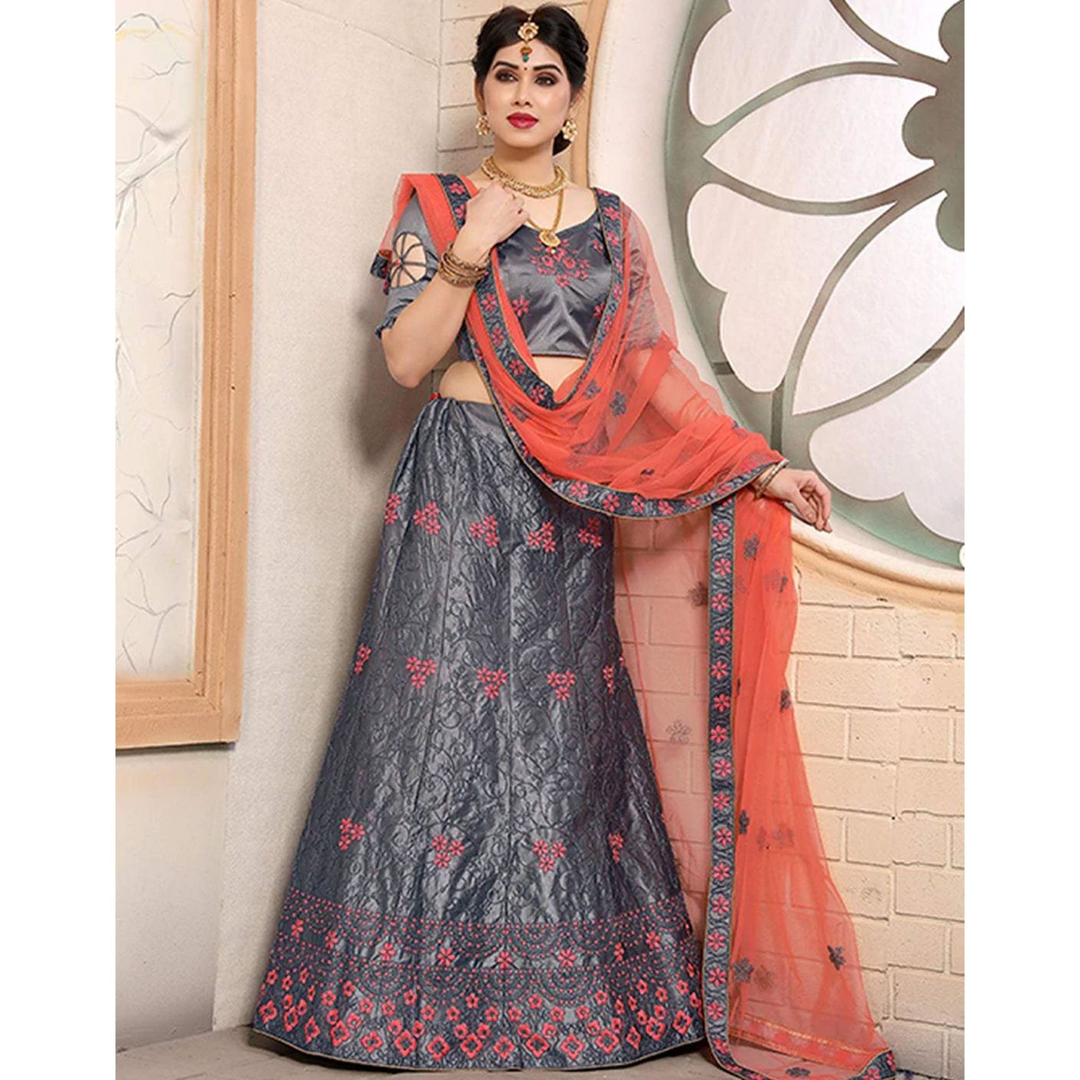 Pure Satin Lehenga choli and heavy Embroidery Zari Work