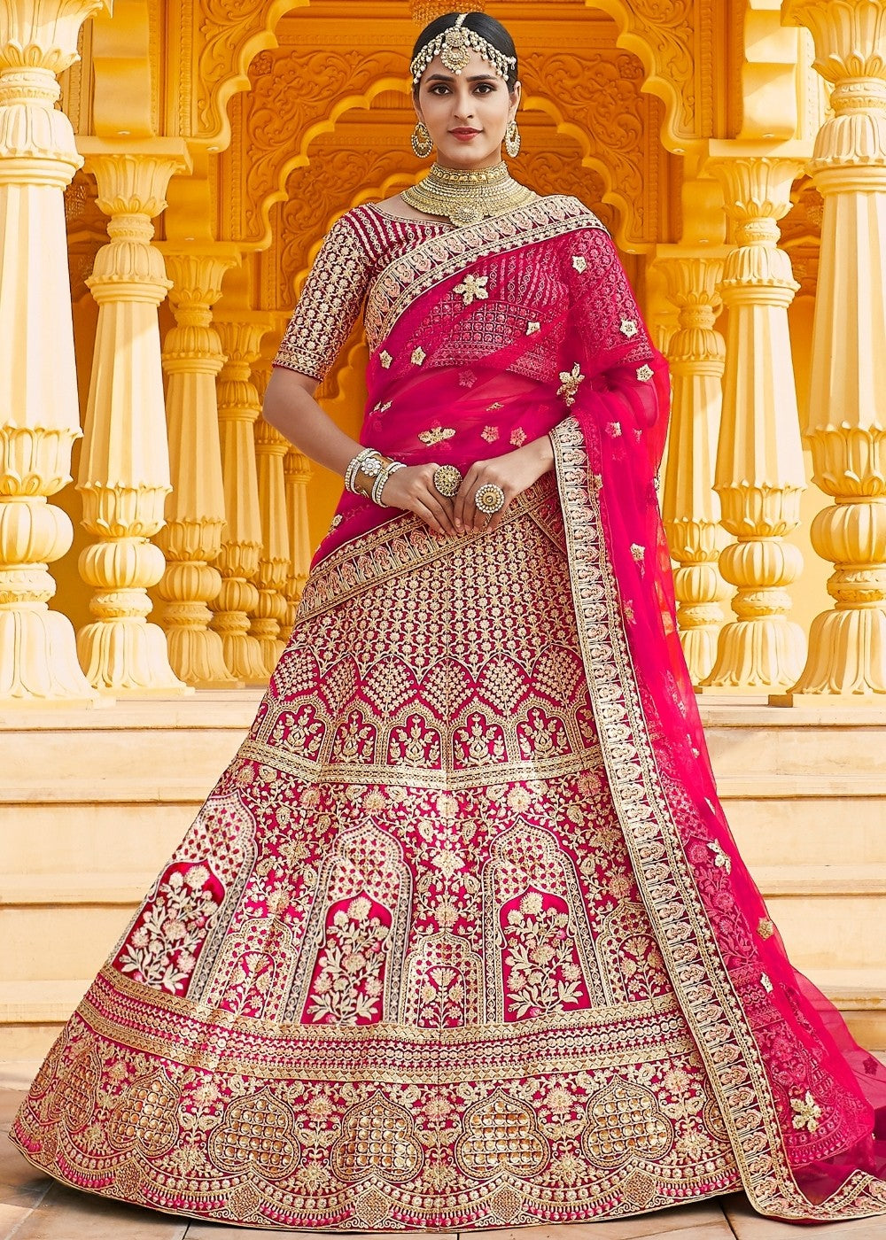 Rose Pink Velvet  Bridal Lehenga Choli with Embroidery & Hand work