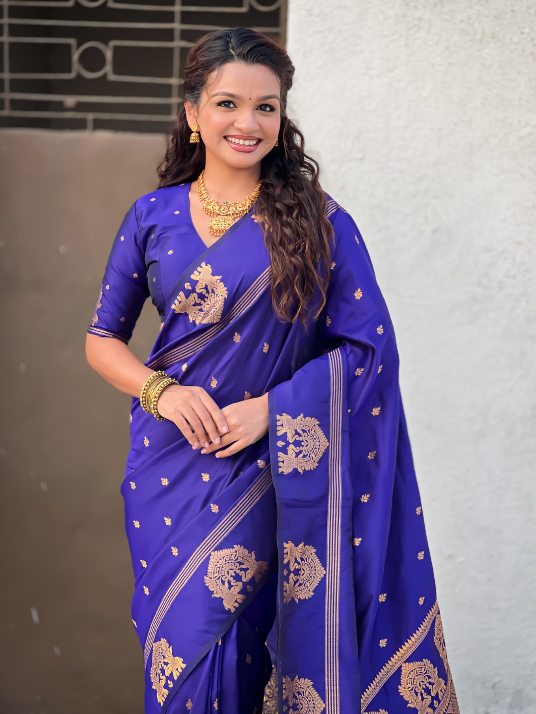 Violet soft silk traditional zari woven saree