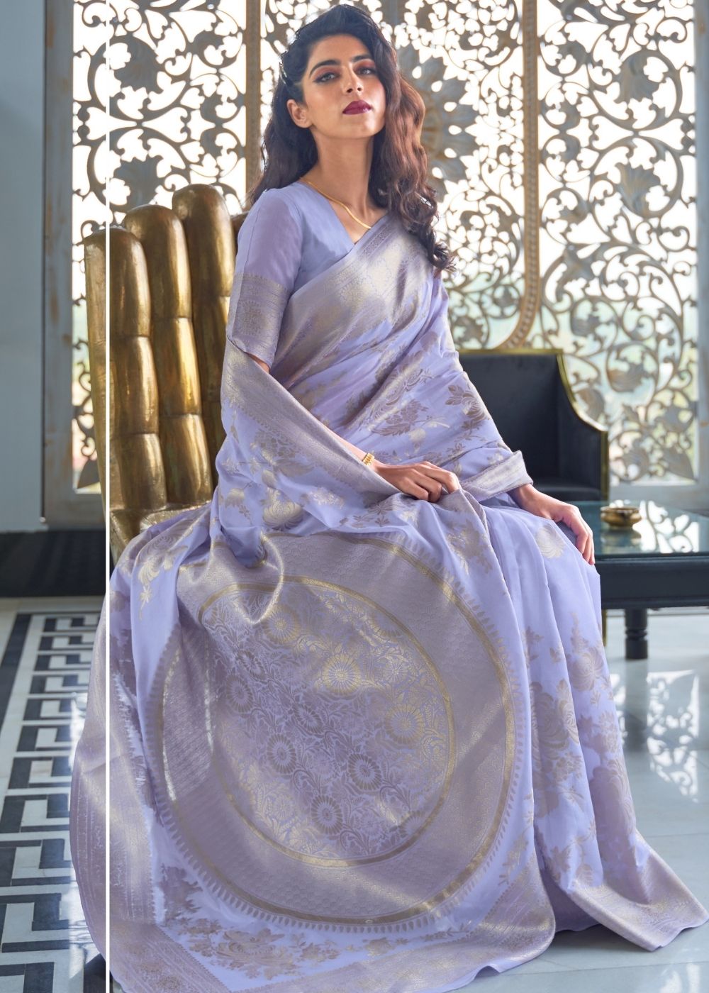 Heather Purple Zari Woven Designer Silk Saree