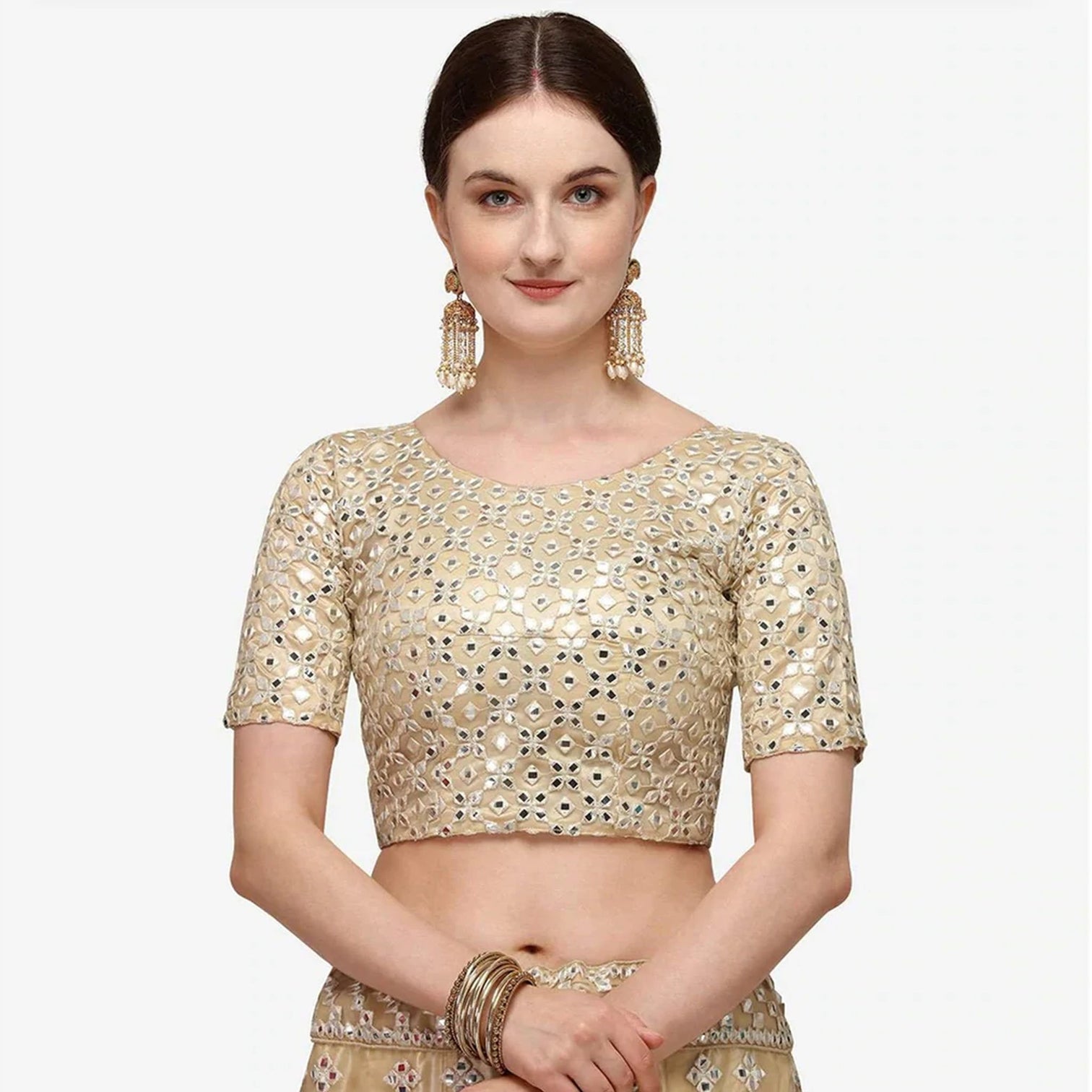 All Gold Soft Heavy Net Lehenga Choli with Foil Mirror and Resham Thread Work