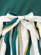 Girls Green & White Party Dress with Bow | Kids Stylish Frock