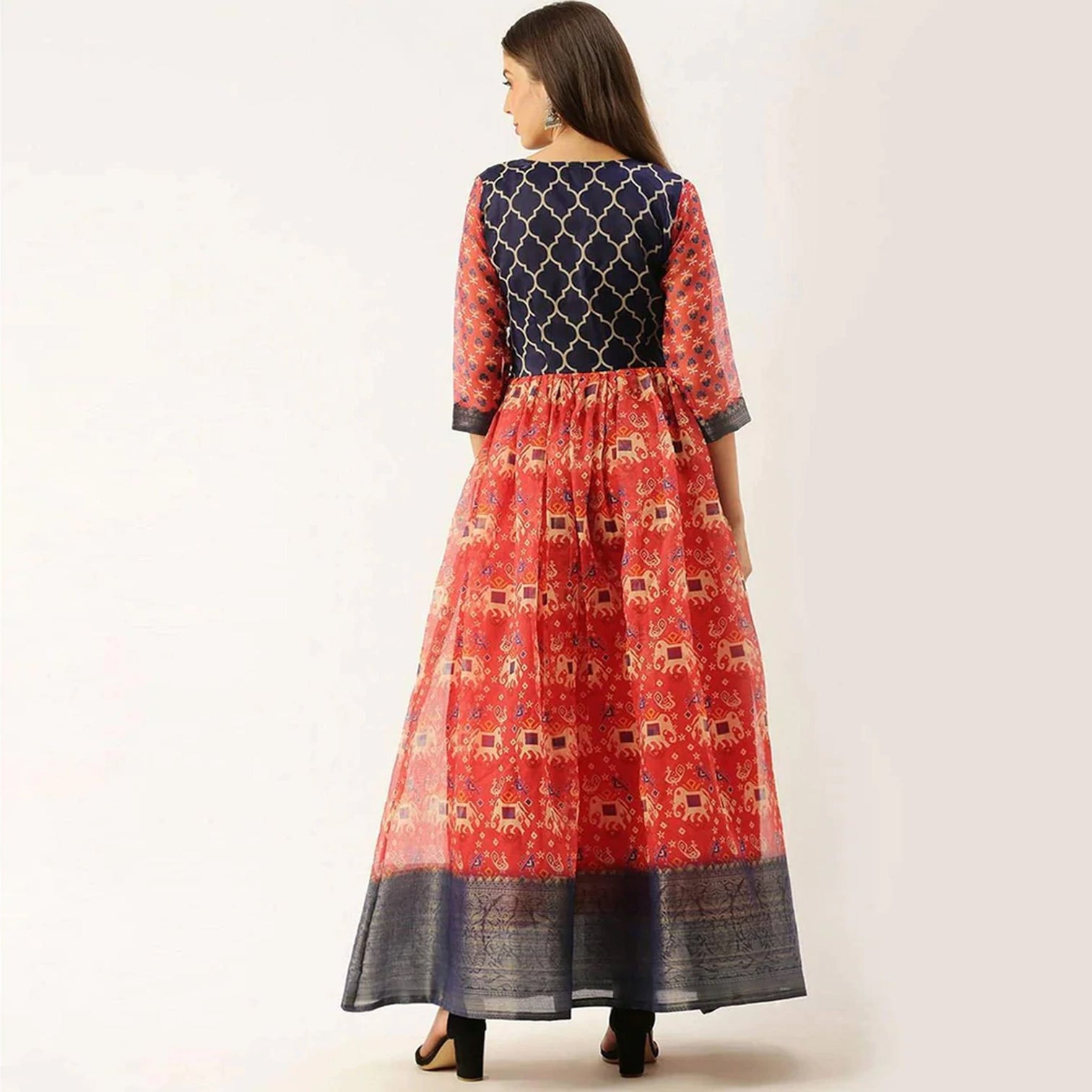 Blue and Red Combination Cotton Gown