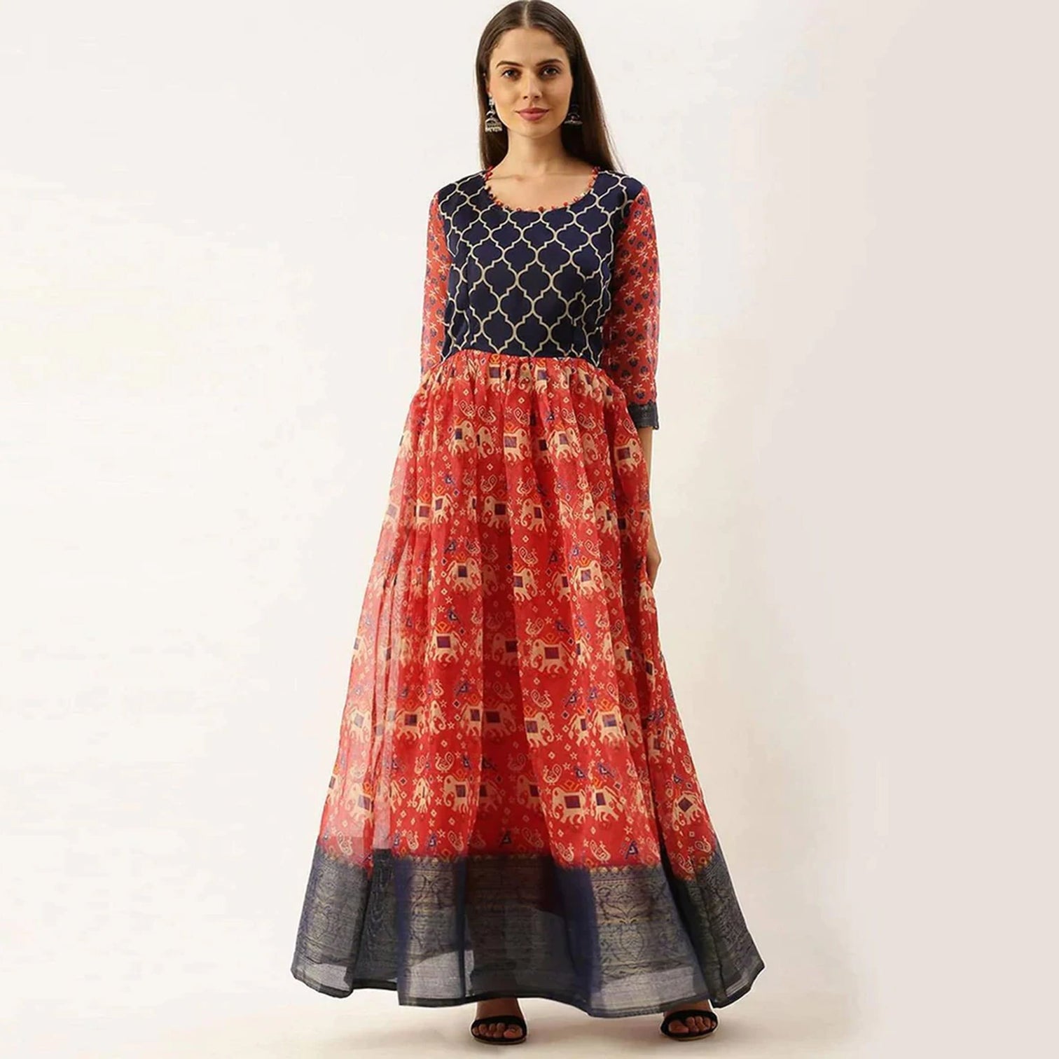 Blue and Red Combination Cotton Gown