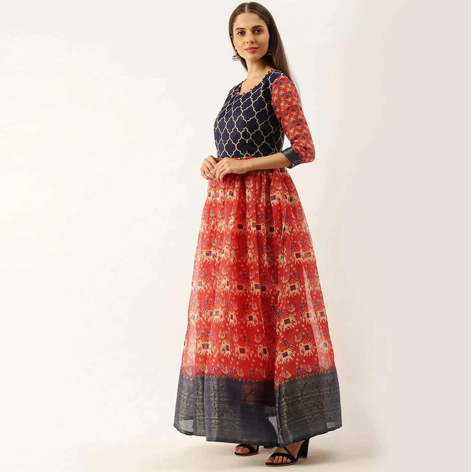 Blue and Red Combination Cotton Gown