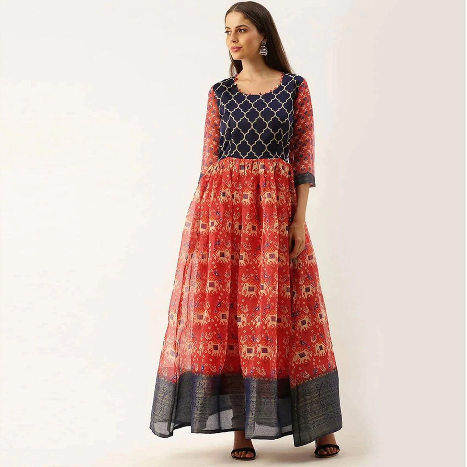 Blue and Red Combination Cotton Gown