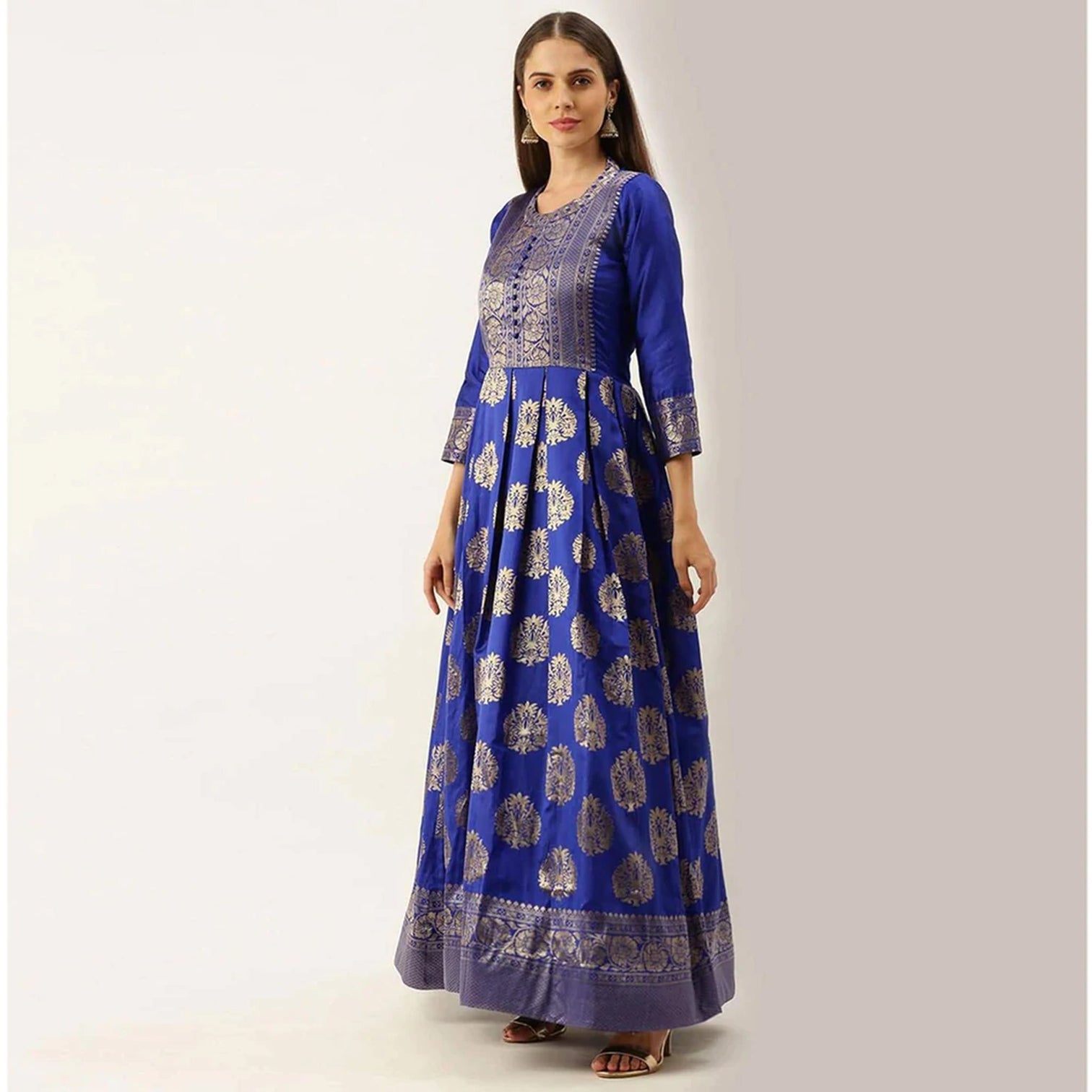 Blue Color Box Cut Soft Silk Gown