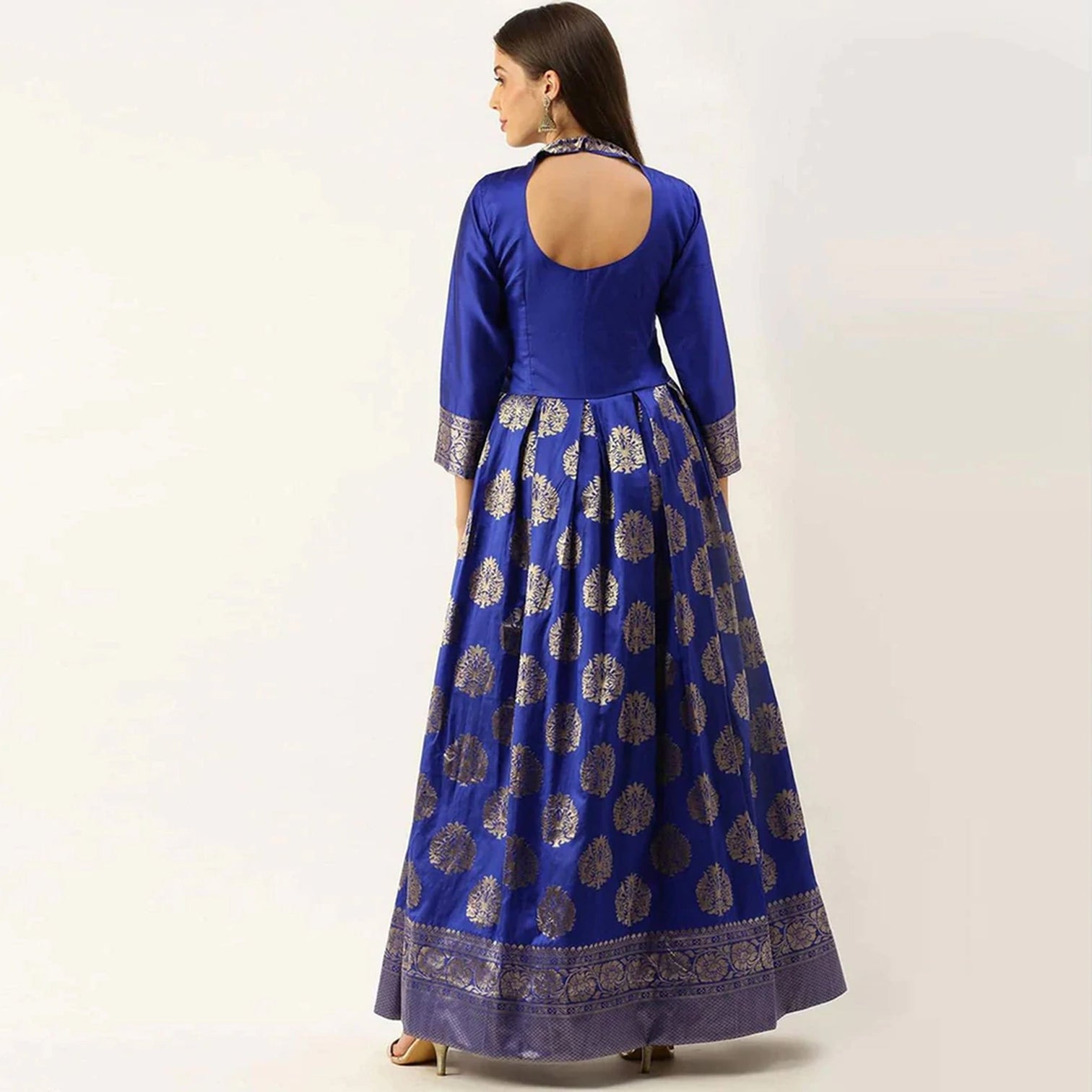 Blue Color Box Cut Soft Silk Gown