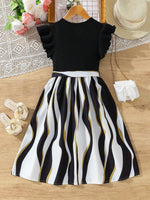 image, Girls Black Ruffle Sleeve Top with Striped Skirt