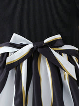 Girls Black Ruffle Sleeve Top with Striped Skirt