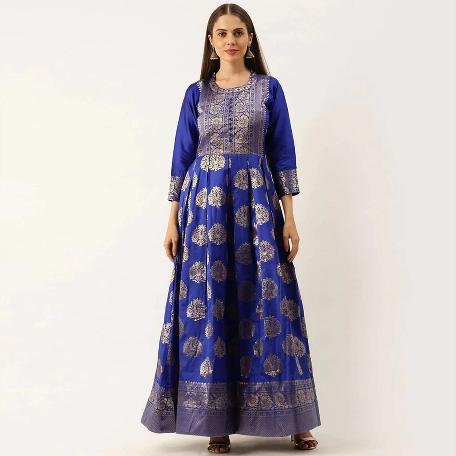 Blue Color Box Cut Soft Silk Gown