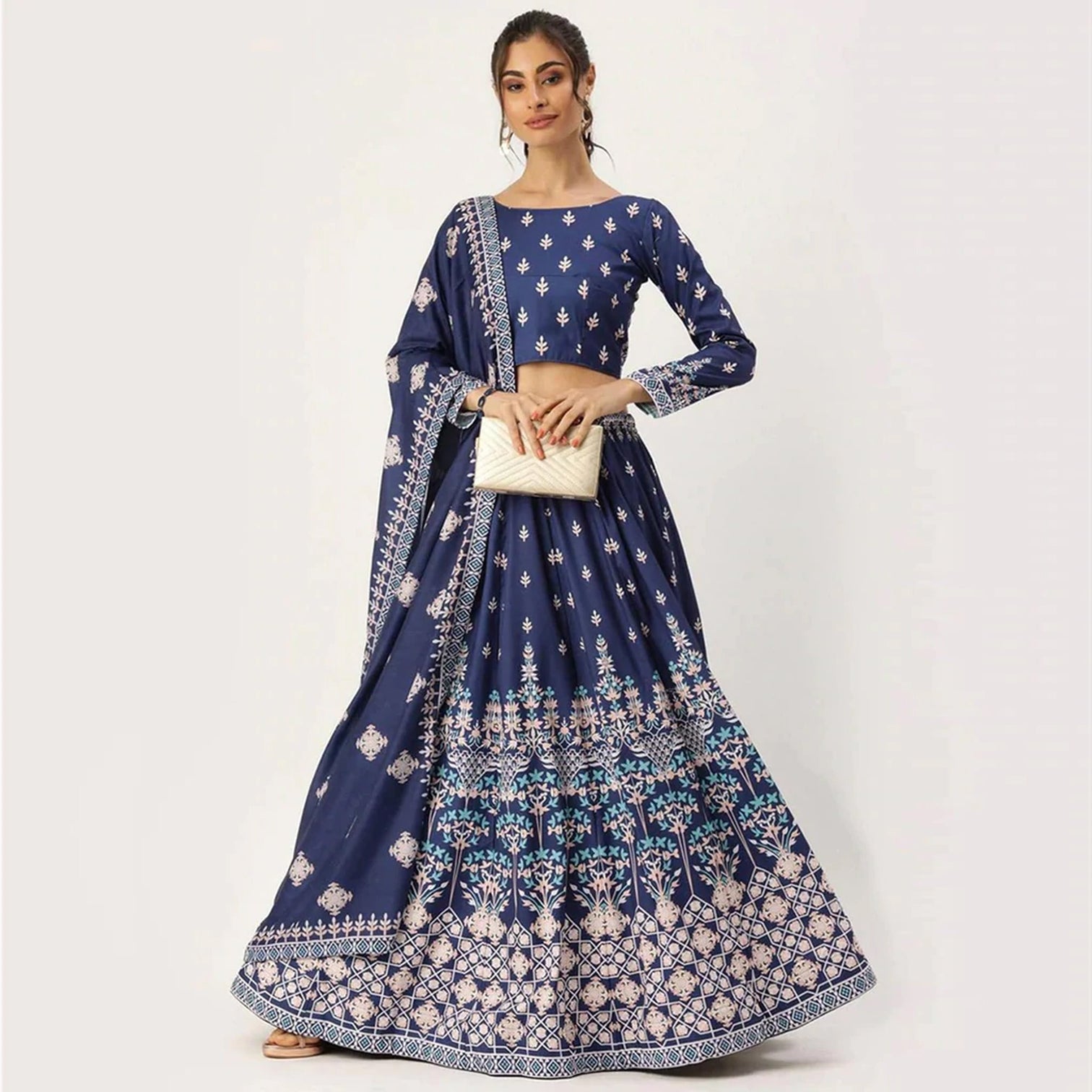 Blue Colored Vaishali Silk Lehenga with Maslin Silk Dupatta
