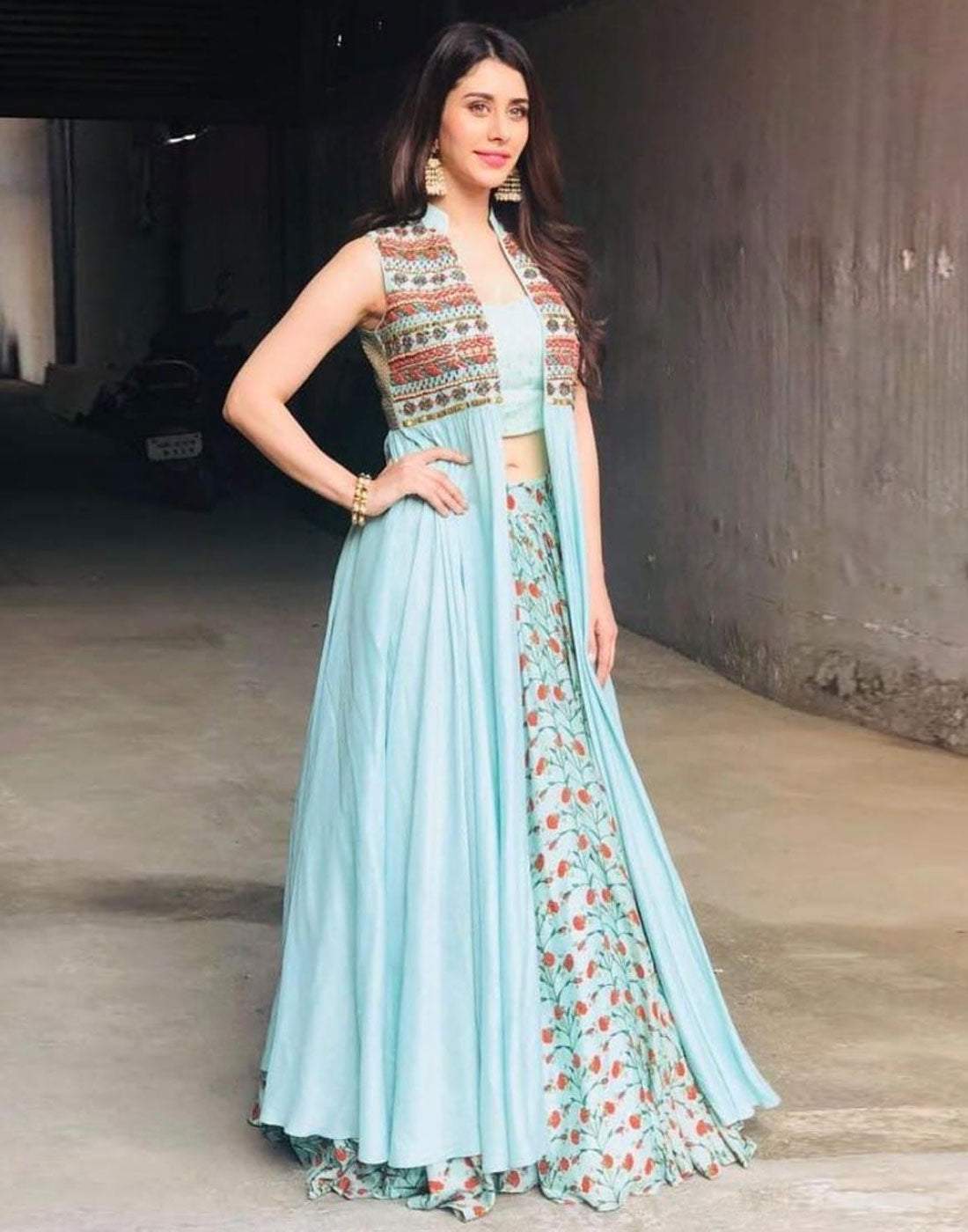 Lehenga Choli in Sky Blue Color with Digital Print