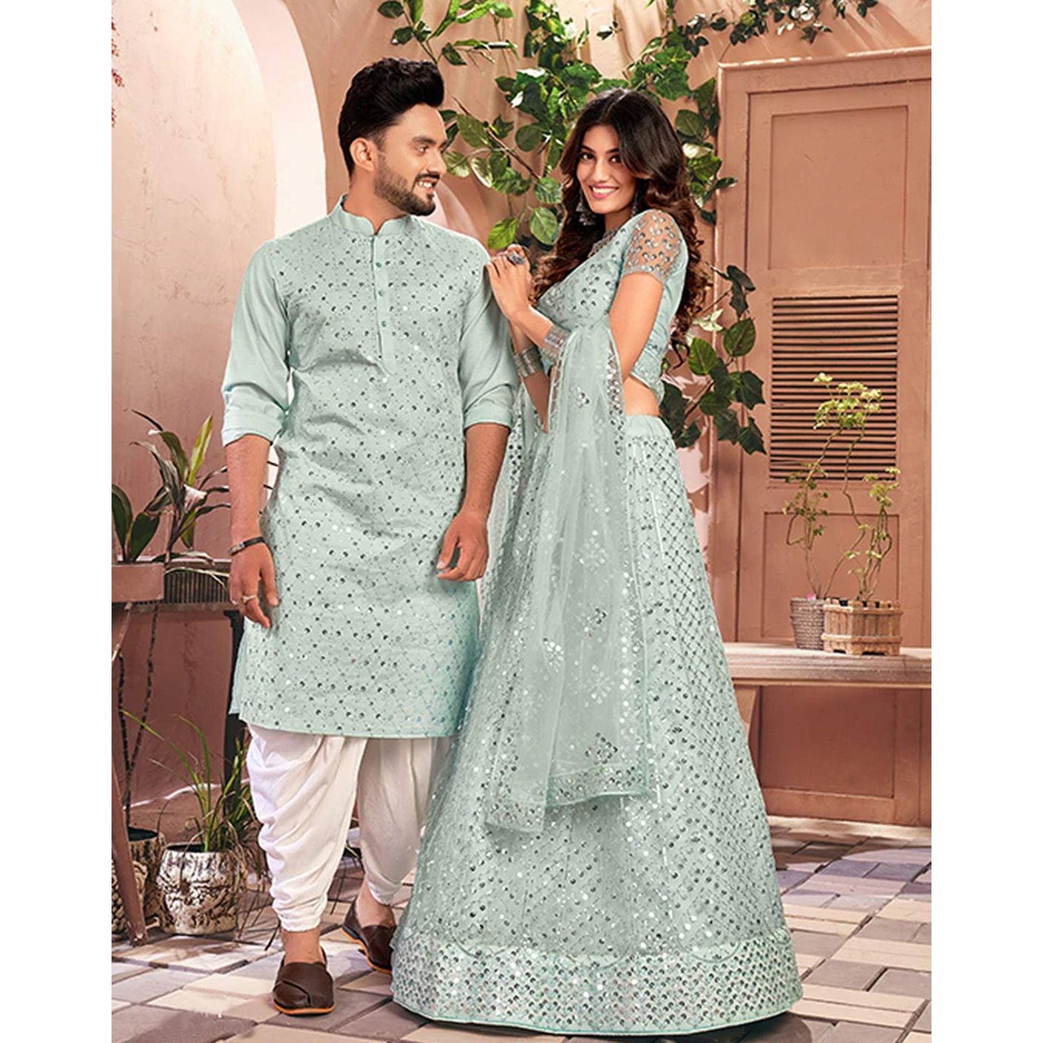 Soft Net Couple Set with Heavy work and soft net Dupatta