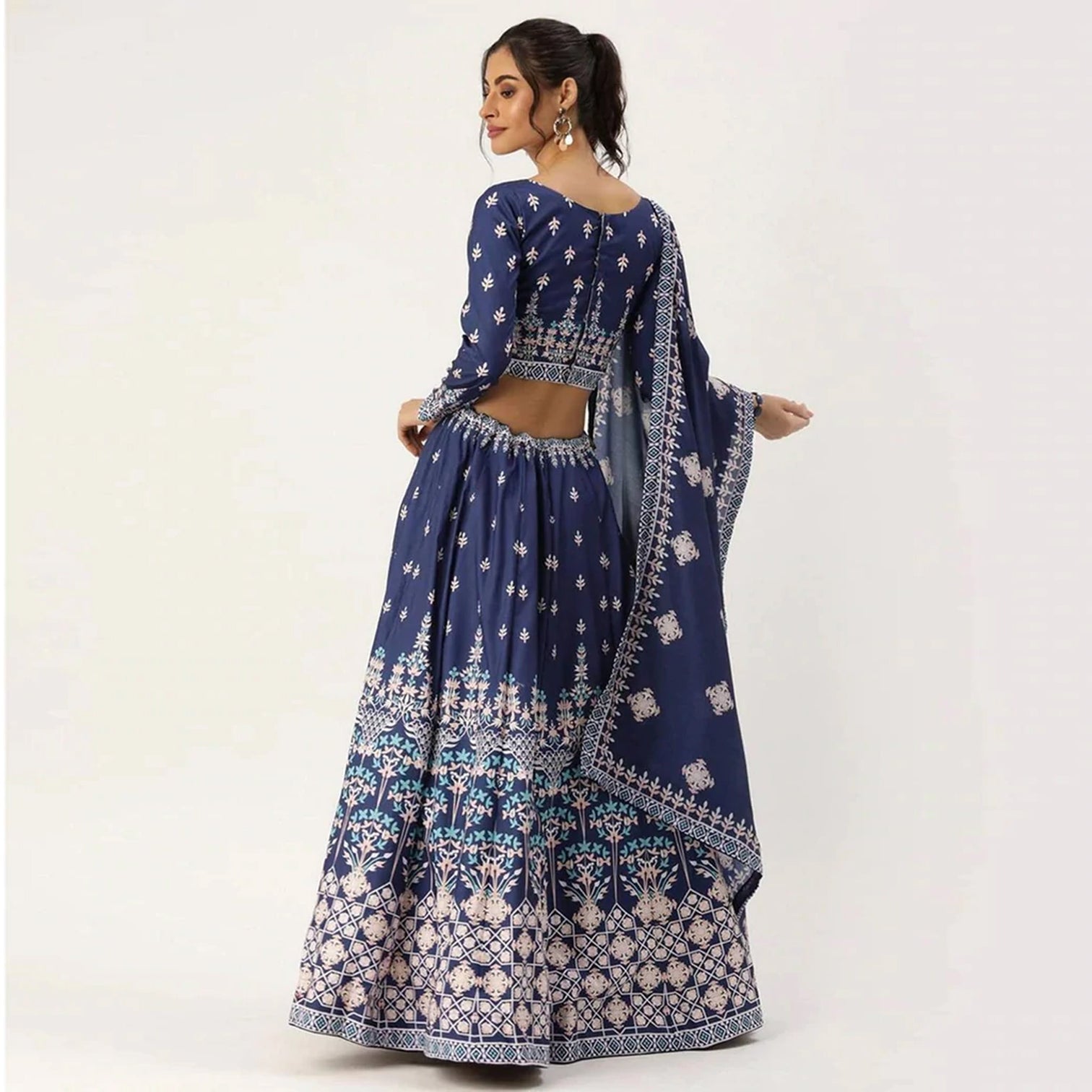 Blue Colored Vaishali Silk Lehenga with Maslin Silk Dupatta
