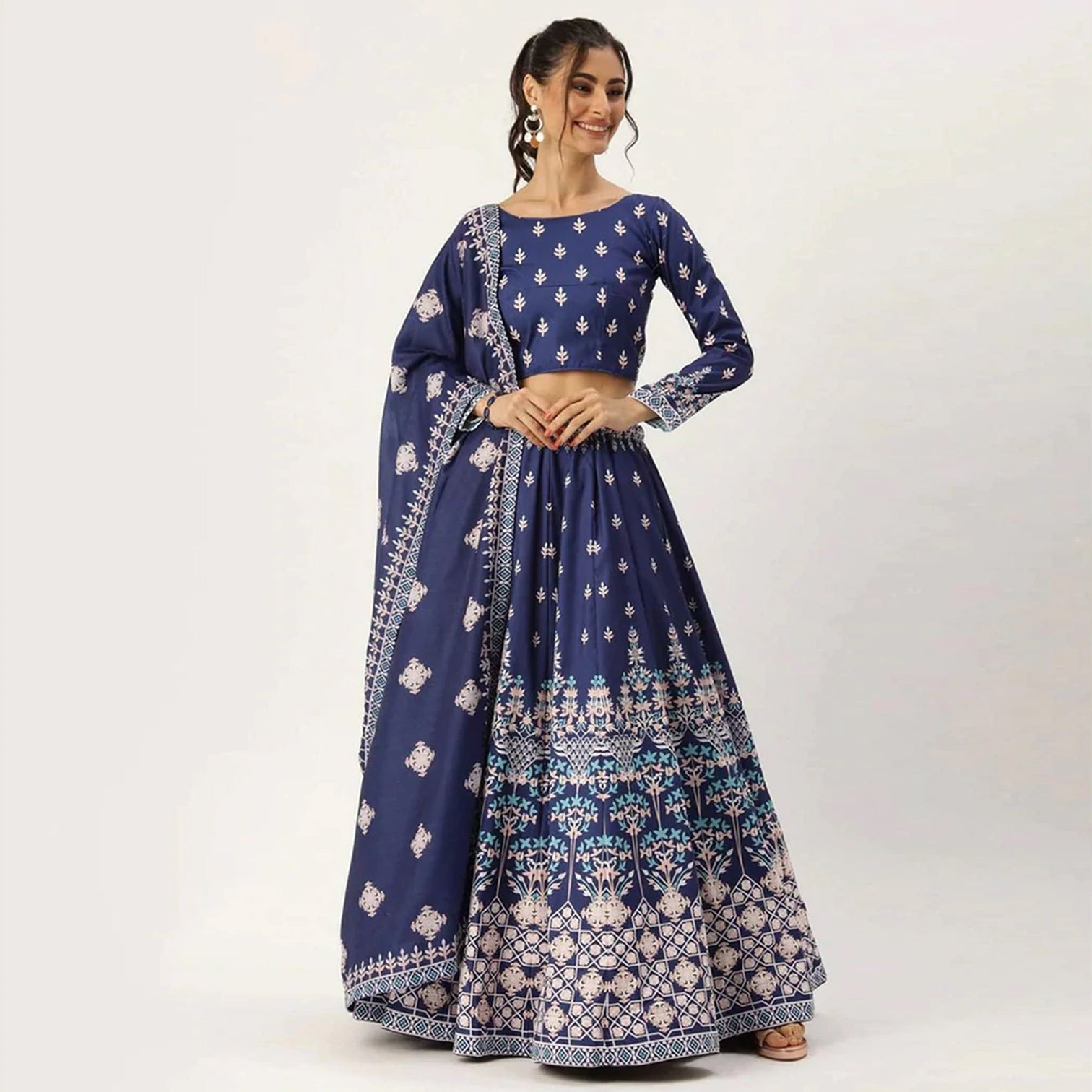 Blue Colored Vaishali Silk Lehenga with Maslin Silk Dupatta