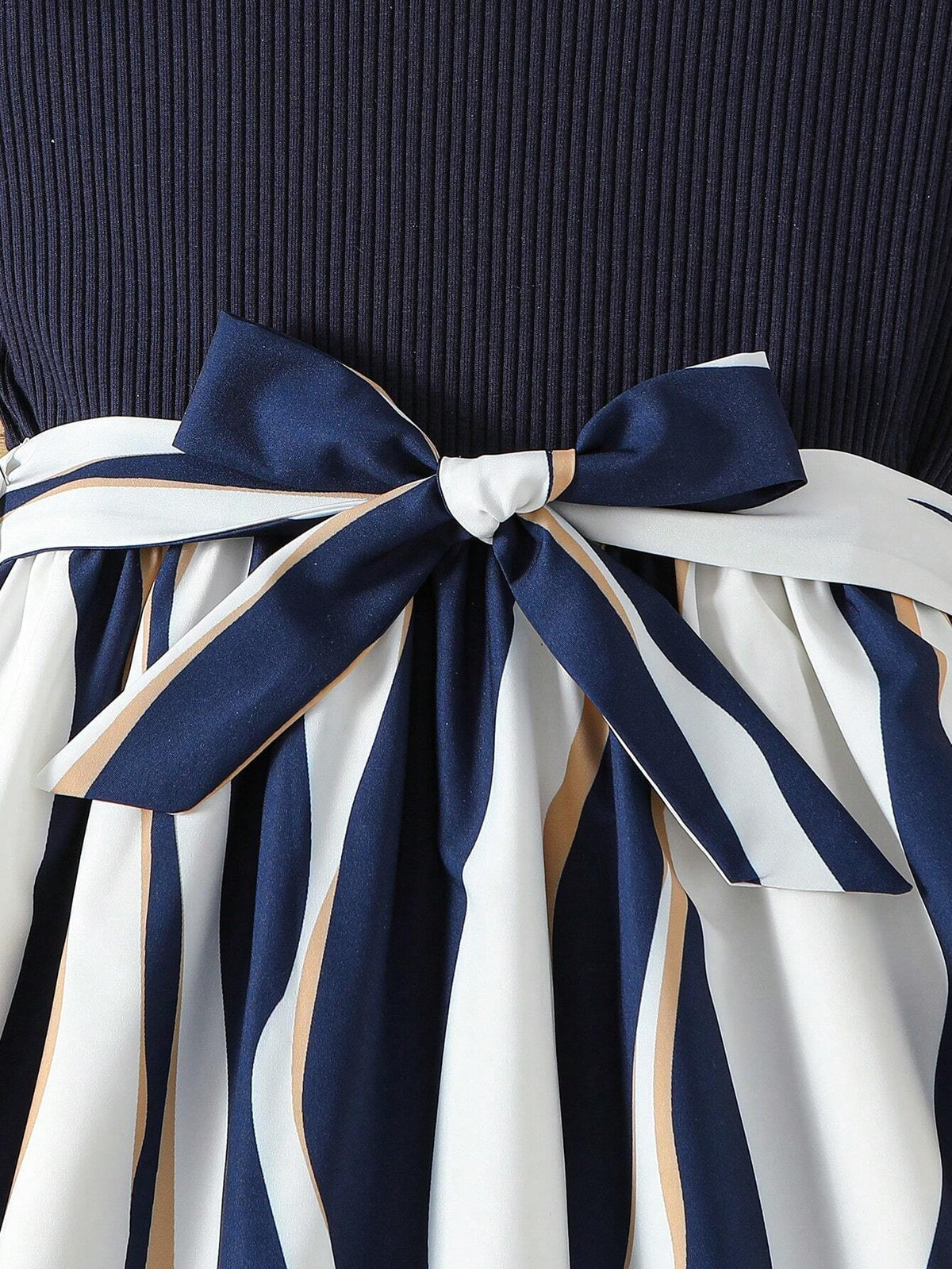 Girls Navy Blue Party Wear Dress with Printed Flared Skirt