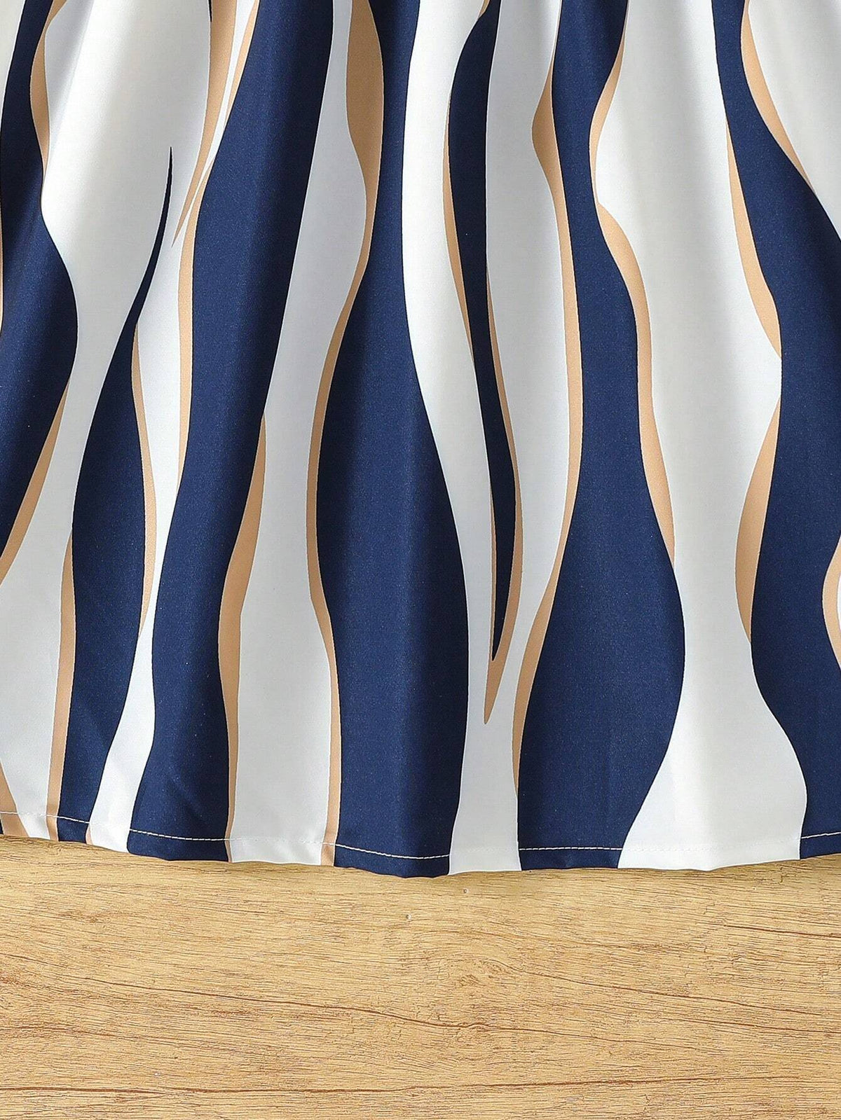 Girls Navy Blue Party Wear Dress with Printed Flared Skirt