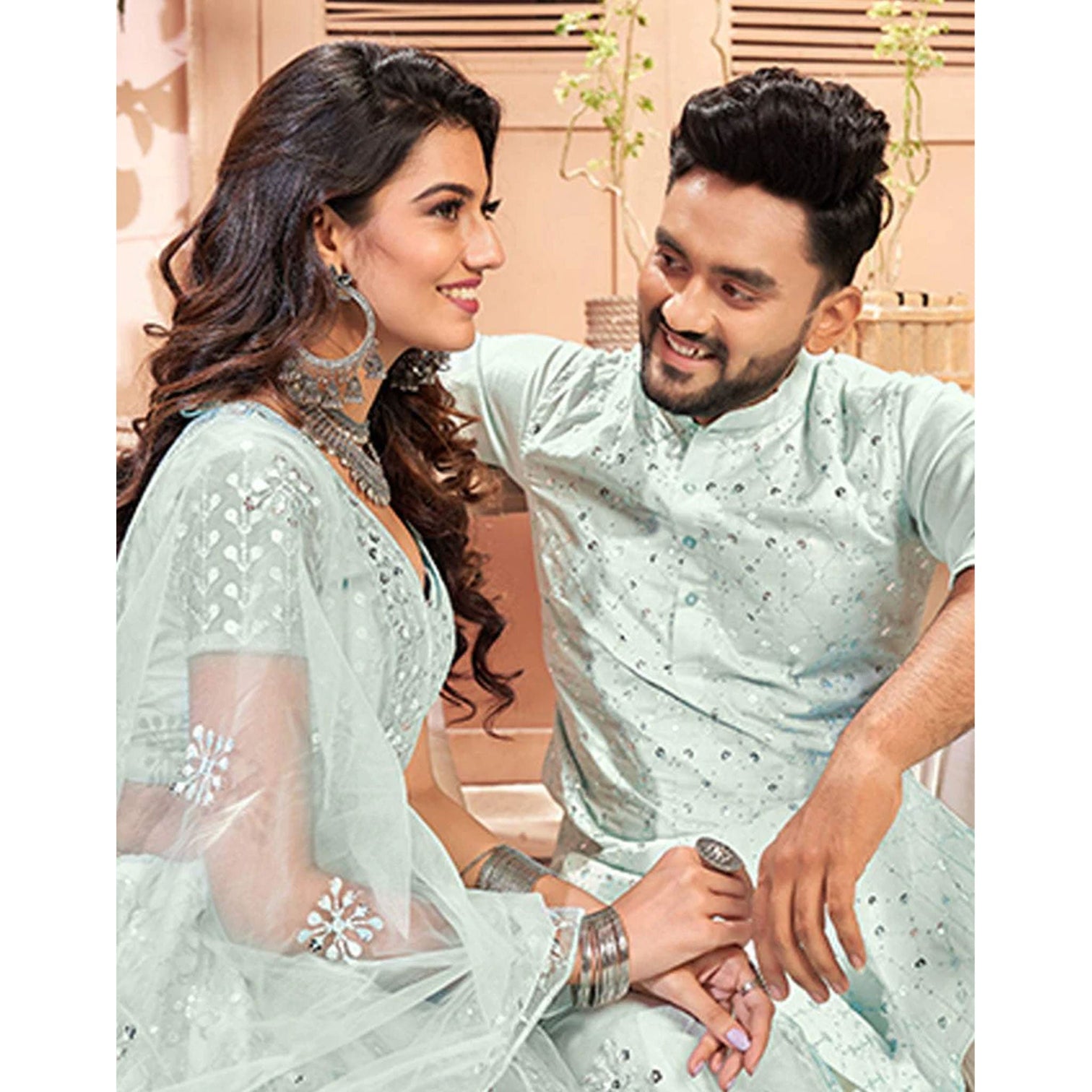 Soft Net Couple Set with Heavy work and soft net Dupatta