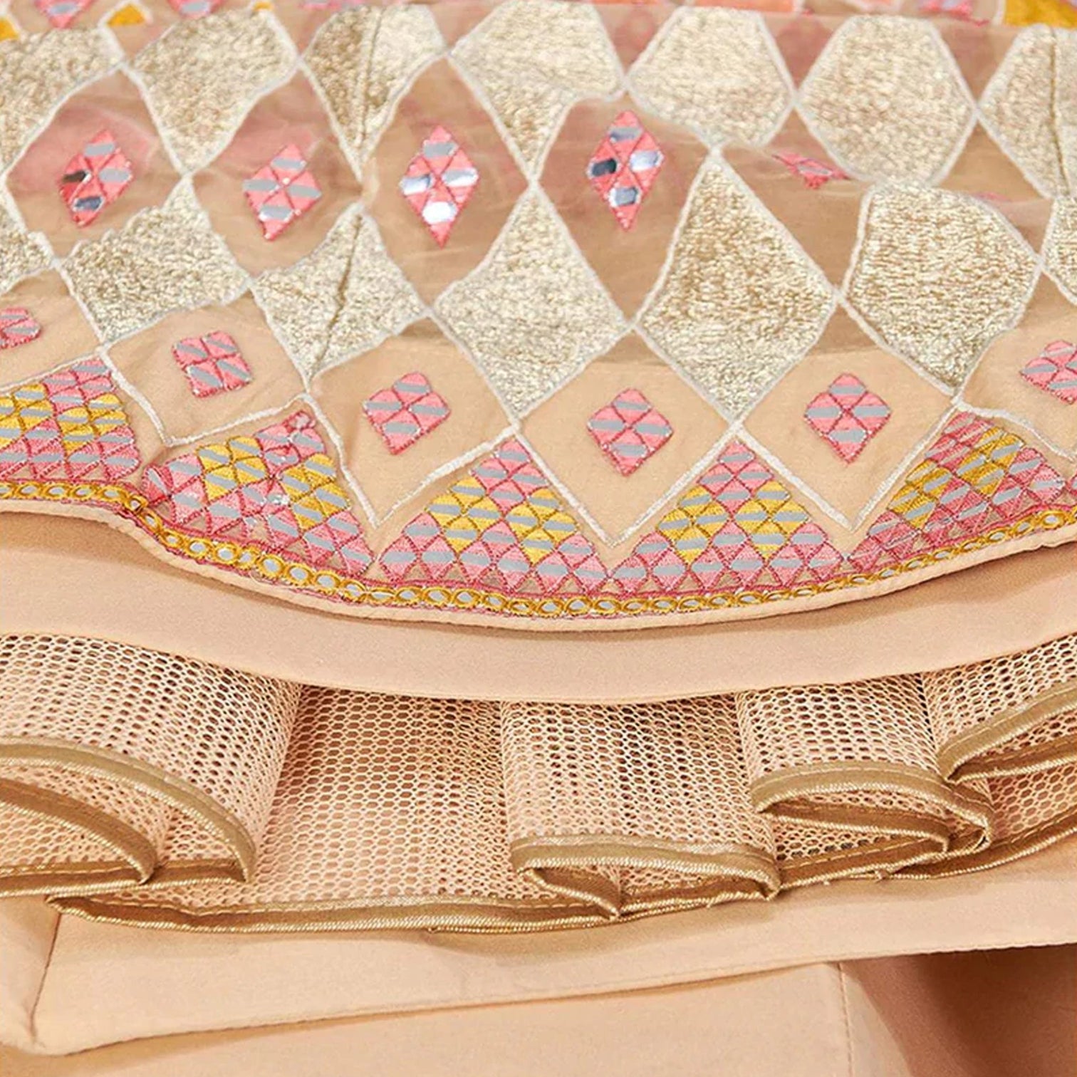 Beige Thread and Foil Mirror Cutwork Lehenga choli