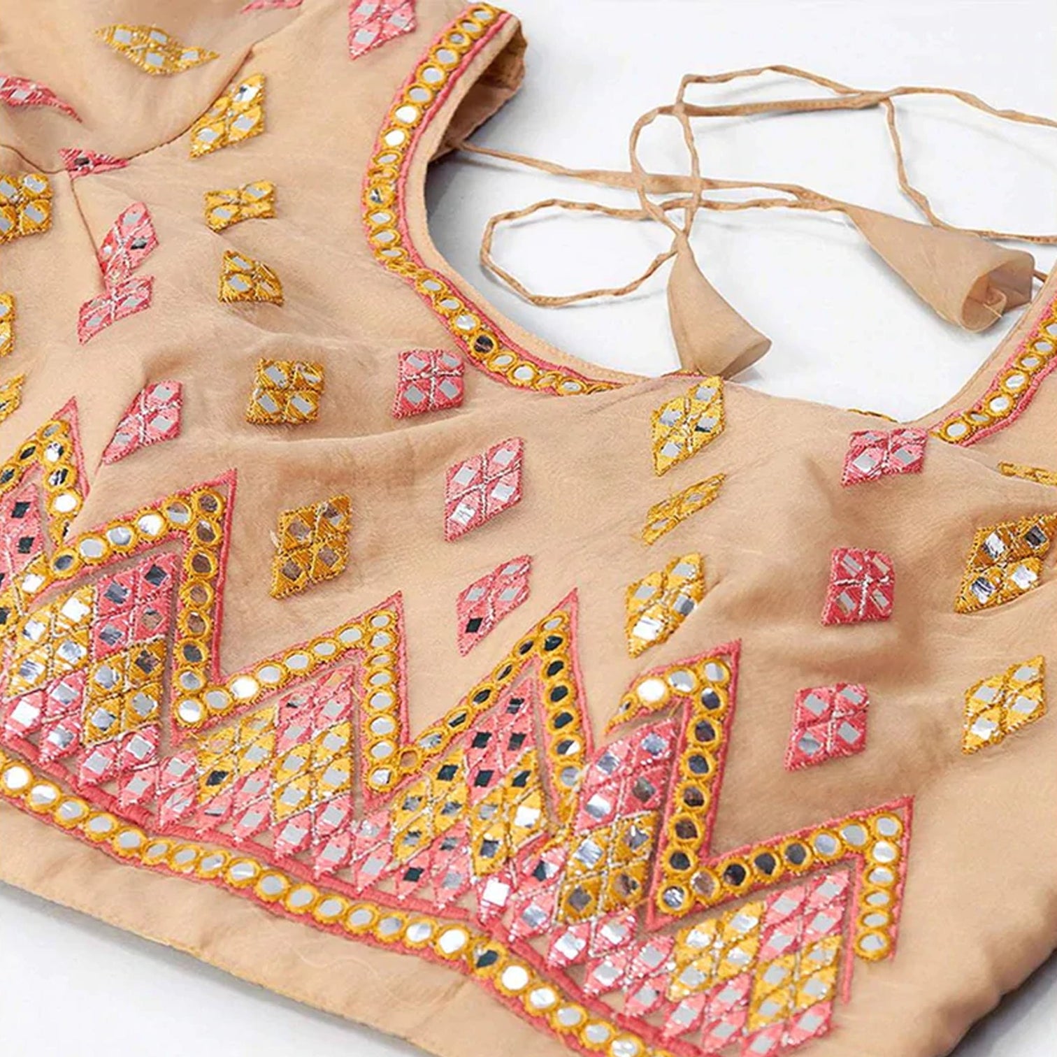 Beige Thread and Foil Mirror Cutwork Lehenga choli