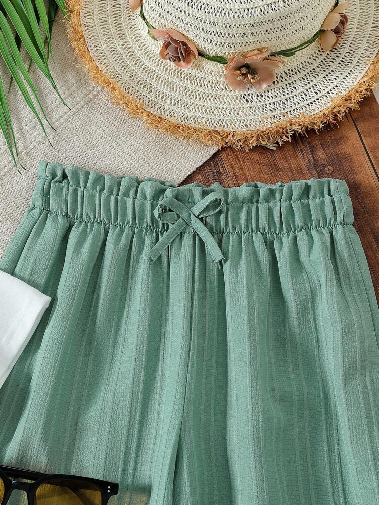 Girls Floral Printed Crop Top with Mint Green Pleated Wide Leg Pants Co-Ord Set