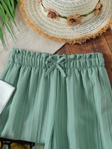 Girls Floral Printed Crop Top with Mint Green Pleated Wide Leg Pants Co-Ord Set