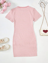 Girls Pink Stripe Bodycon Dress