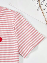 Girls Pink & White Striped Ribbed Bodycon Dress