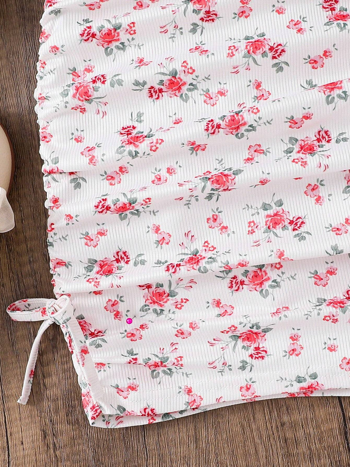 Girls White & Pink Floral Ruched Bodycon Dress
