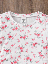 Girls White & Pink Floral Ruched Bodycon Dress