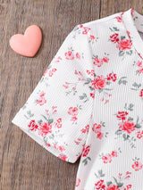 Girls White & Pink Floral Ruched Bodycon Dress