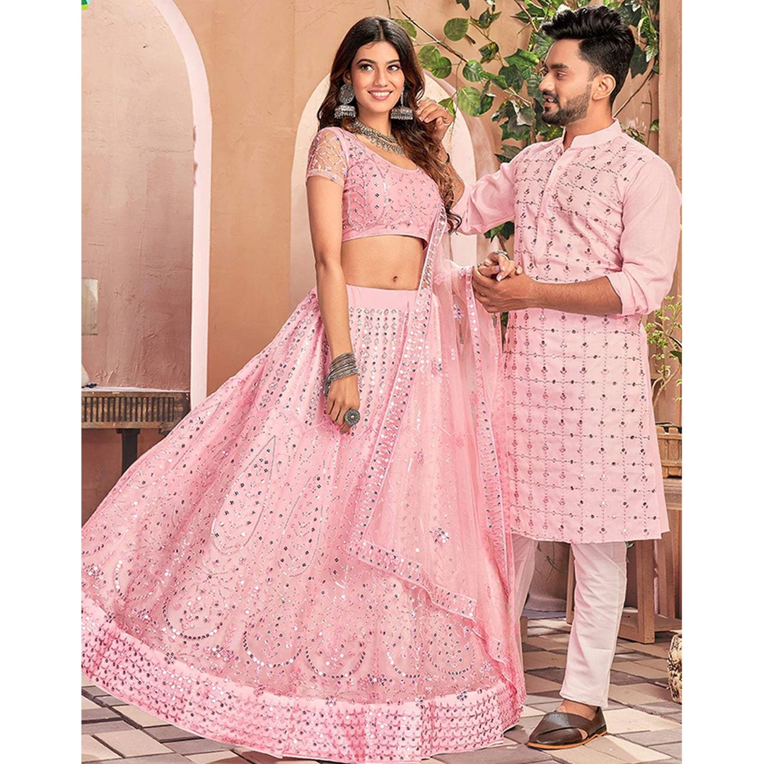 Soft Net Couple Set with Heavy work and soft net Dupatta