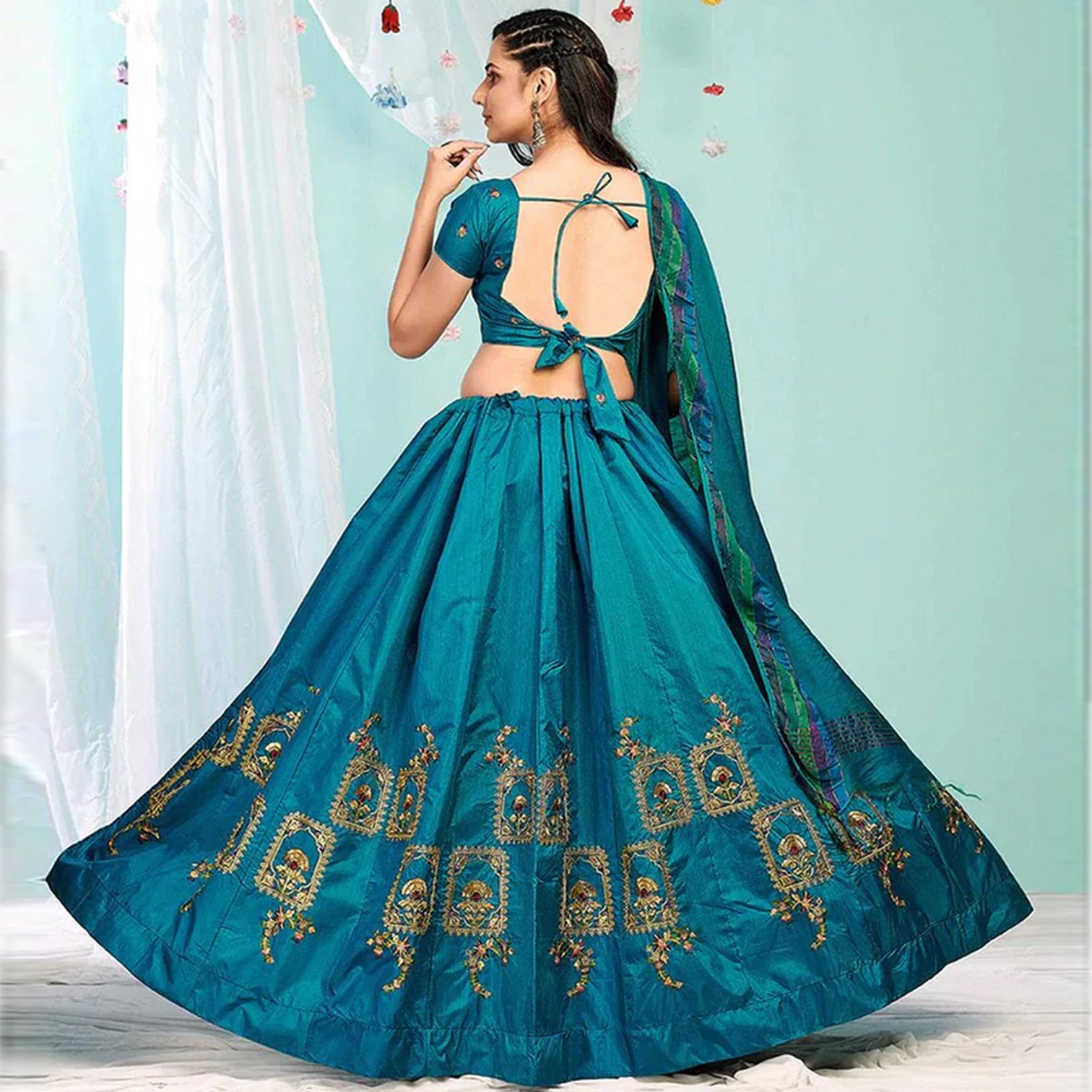 Blue Whale Gota Patti and Zari Stich Without can can work Lehenga choli