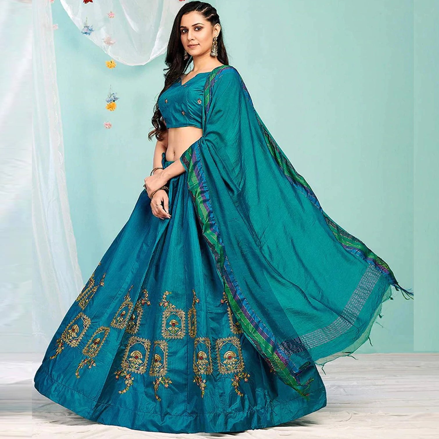 Blue Whale Gota Patti and Zari Stich Without can can work Lehenga choli