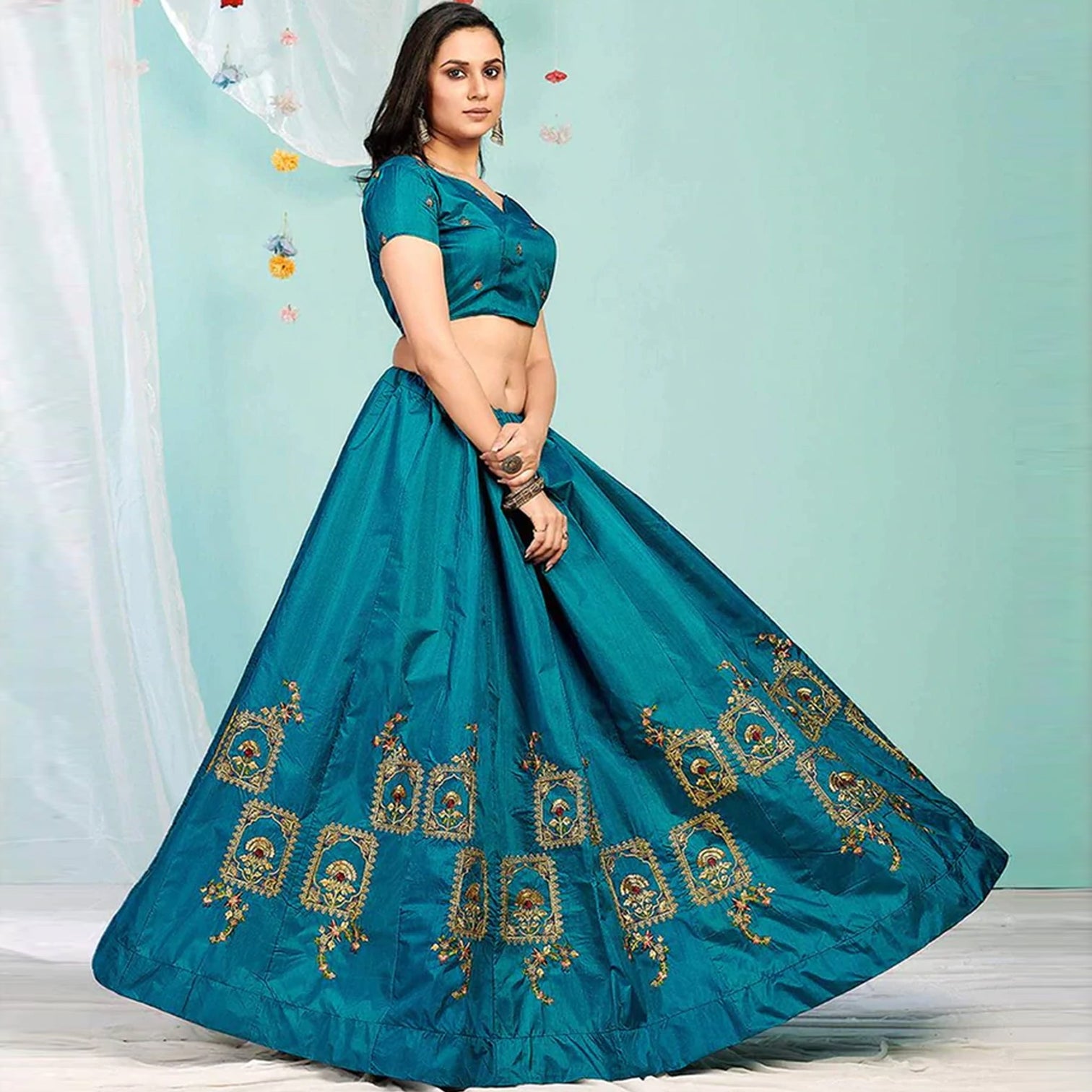 Blue Whale Gota Patti and Zari Stich Without can can work Lehenga choli